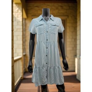 Lark + Grey Chambray Button Front Shirt Dress Small